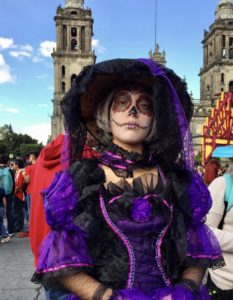 Costume at Day of the Dead parade in Mexico City