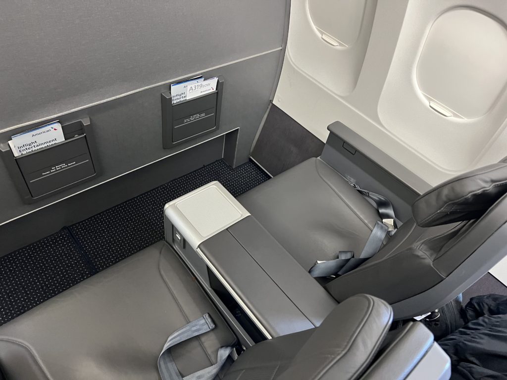Business class airline seating on American Airlines Airbus A319
