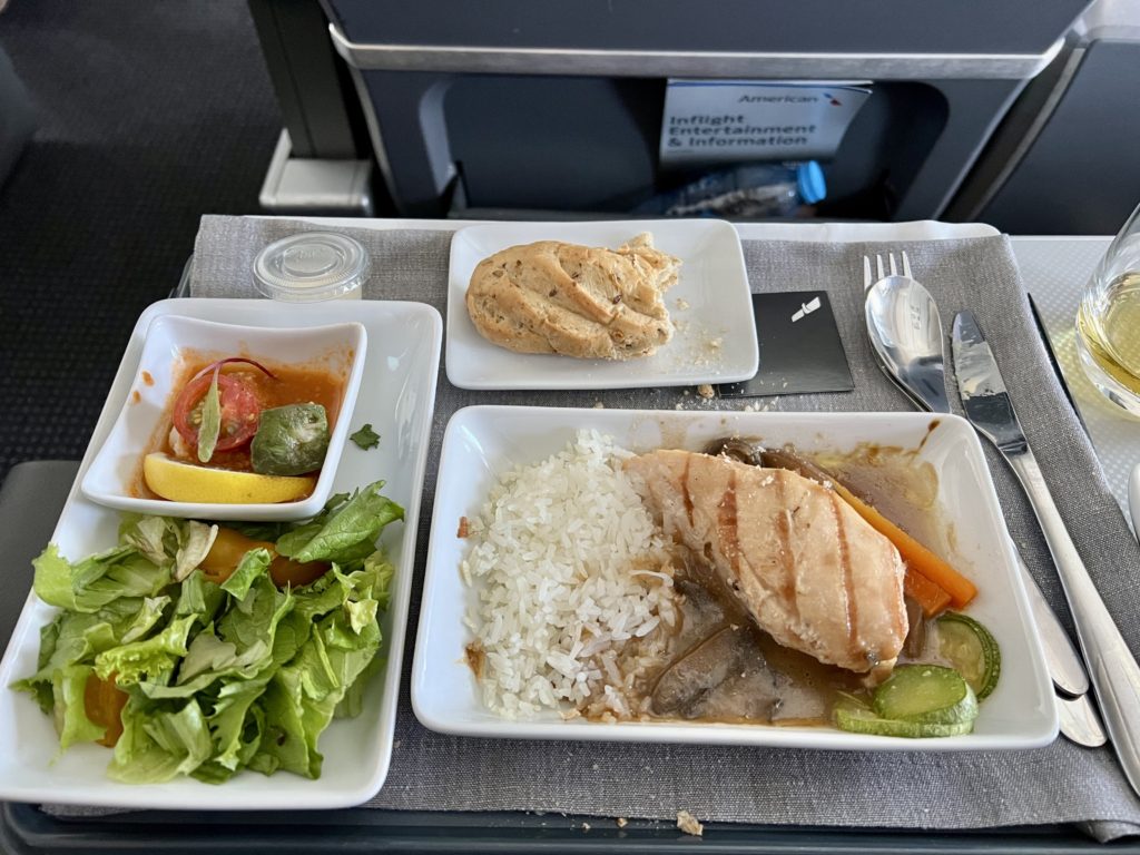 airplane food on American Airlines business class