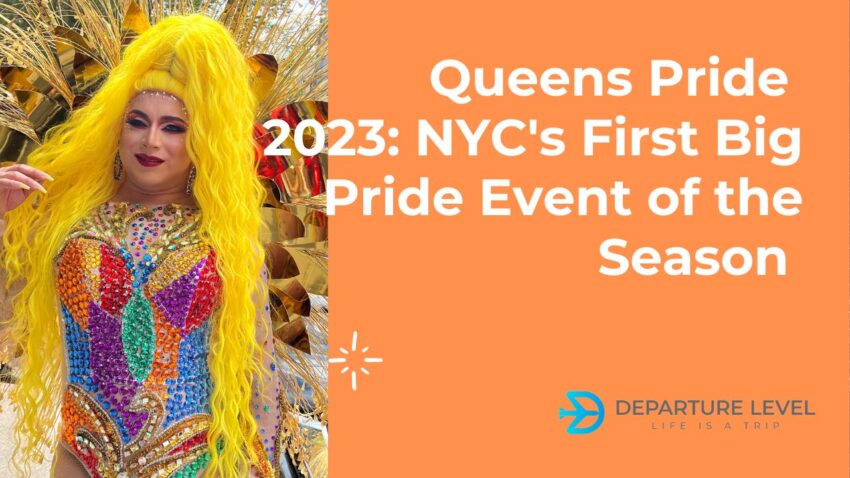Drag queen at Queens Pride celebration, an LGBTQ pride parade in New York City